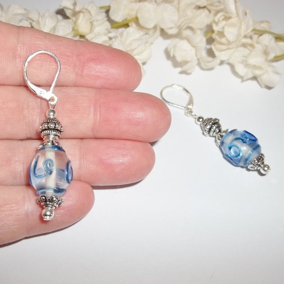 Blue Dangle Earrings Glass Lever Back Set NWT 5127 - Picture 1 of 8